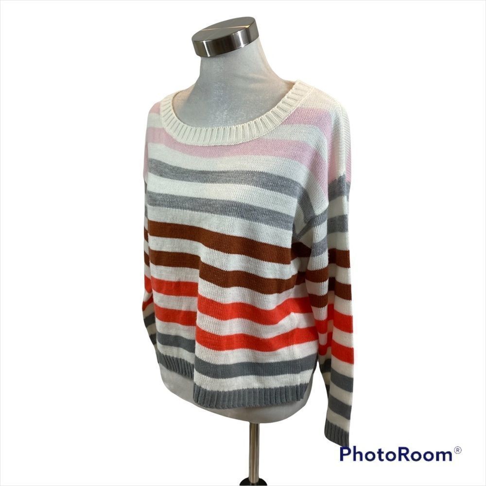 Shein Ladies Striped Knit Boat Neck‎ Sweater Size Large